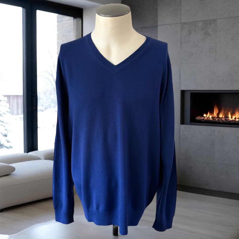 Bobby Jones Royal Blue Merino Wool V-Neck Sweater Size X-Large